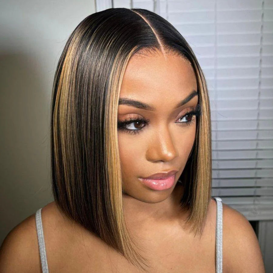 Highlight Straight Short Bob Wig 5x5 HD Lace Closure Glueless Wig