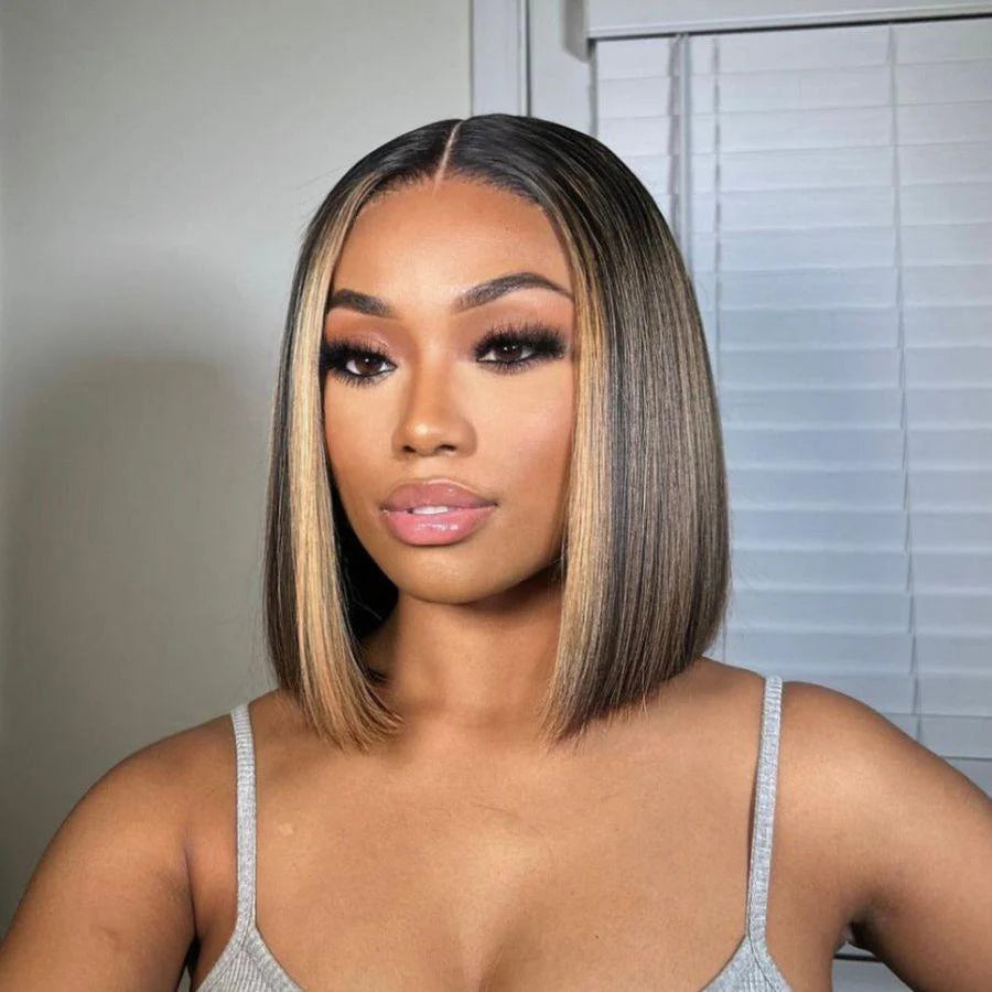 Highlight Straight Short Bob Wig 5x5 HD Lace Closure Glueless Wig